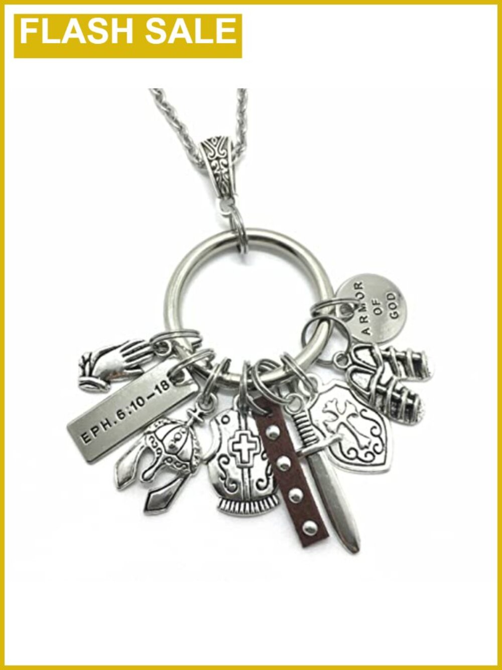 Handmade Armor of God Necklace Stainless Steel 30 inch Christian Pendant